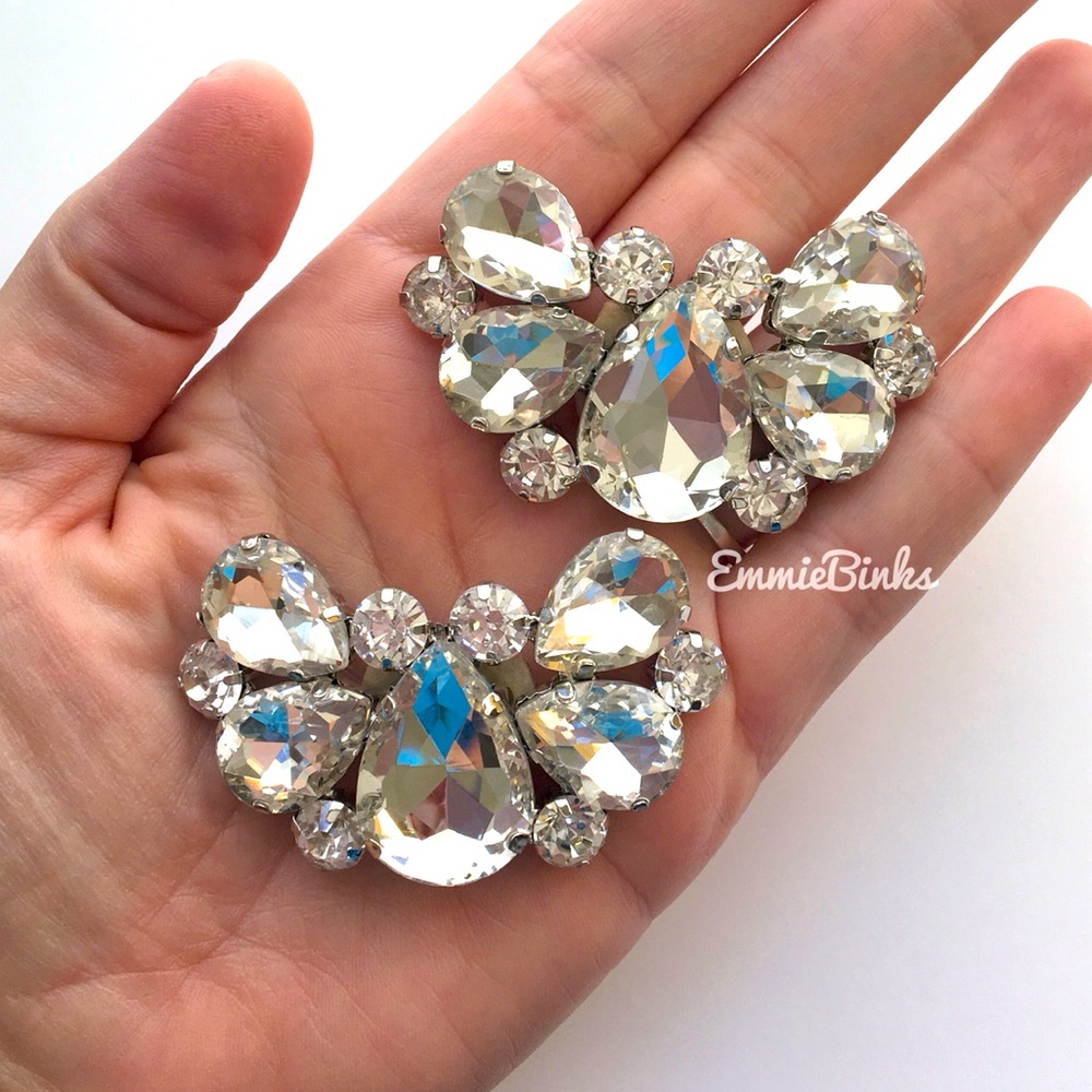 New 2 Piece Rhinestone Crystal Shoe Clips / Bridal Formal Shoe Accent Jewelry - Picture 3 of 16